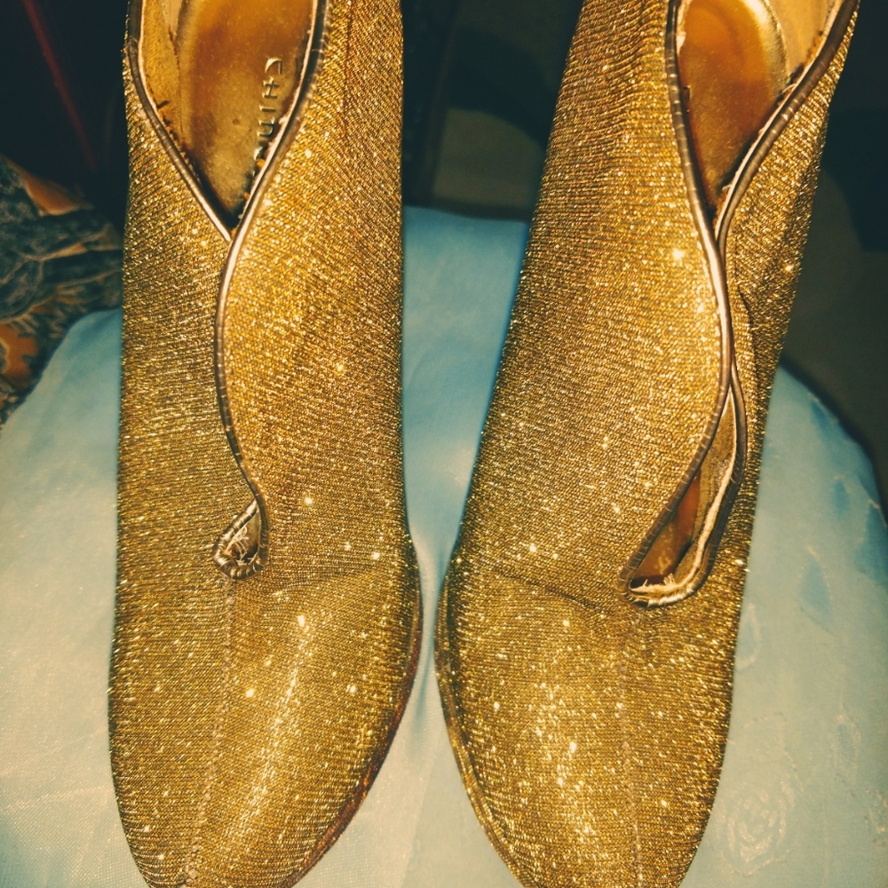 Golden Metallic Heeled Booties